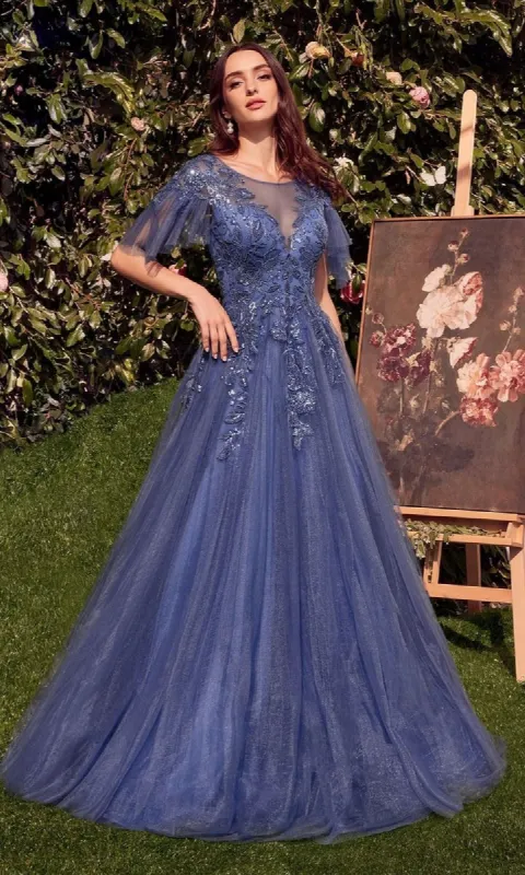 Short-Sleeve Prom Ball Gown: CLA1351 sold by PromGirl