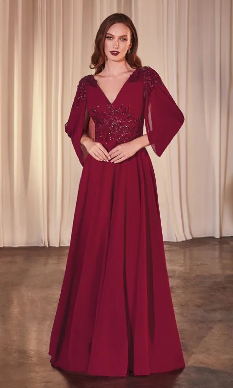 Cowl-Sleeve Long Formal Dress: Ladivine CDS508 sold by PromGirl