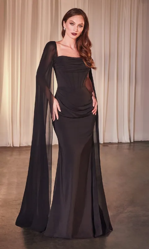 Formal Dress with Cape Sleeves: Ladivine CD356 sold by PromGirl