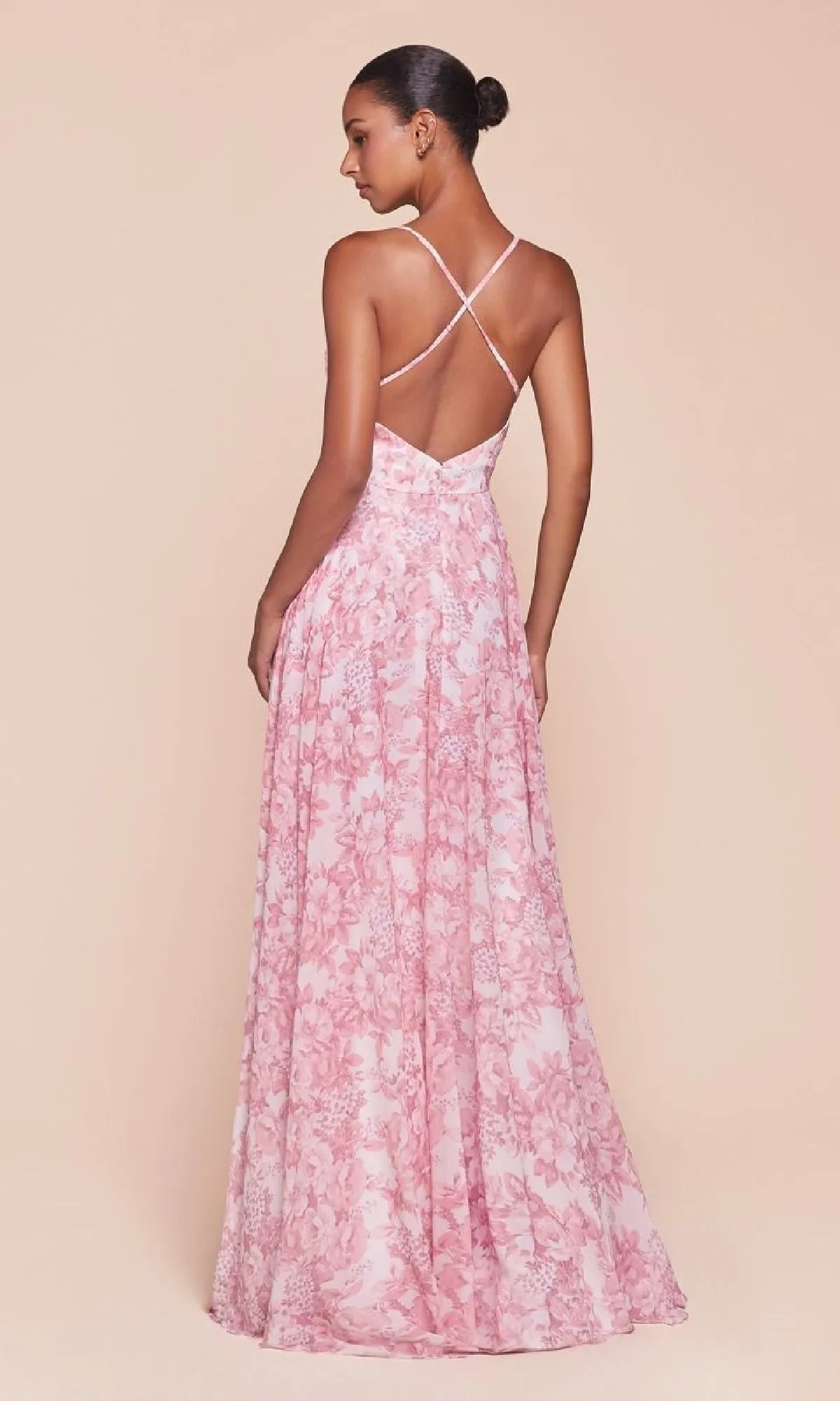 Floral-Print Long A-Line Prom Dress: Ladivine 7444 sold by PromGirl product image thumbnail 2