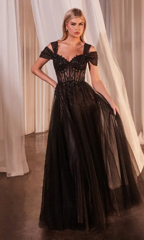 Lace-Up Long Black Prom Dress: Ladivine CD0237 sold by PromGirl