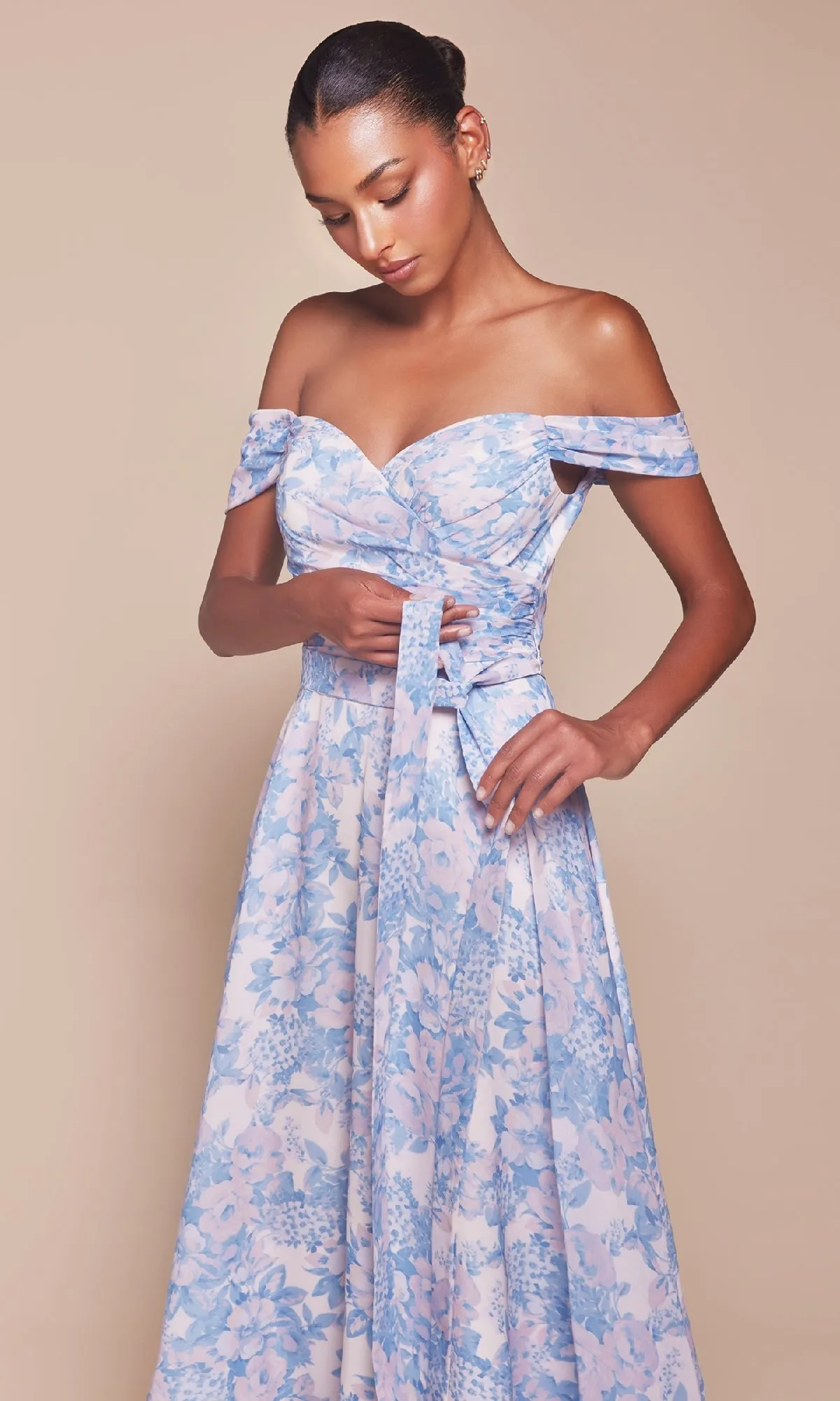 Long Floral-Print A-Line Prom Dress: Ladivine 7441 sold by PromGirl product image thumbnail 5