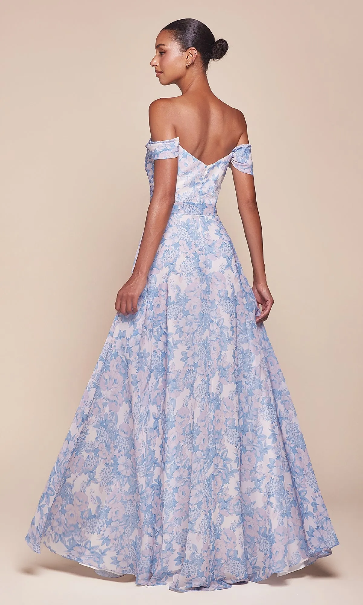 Long Floral-Print A-Line Prom Dress: Ladivine 7441 sold by PromGirl product image thumbnail 2