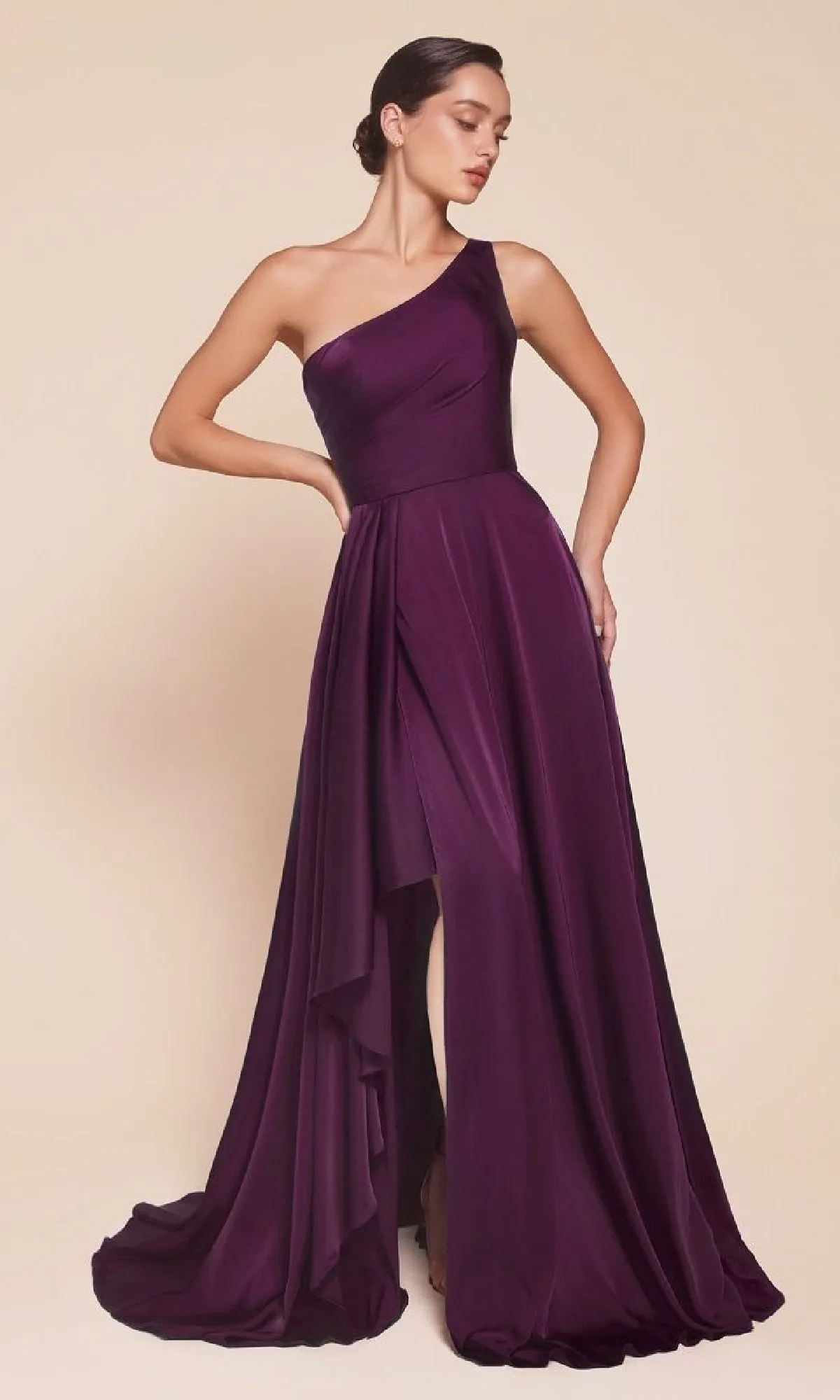 One-Shoulder Long A-Line Prom Dress: Ladivine 7450 sold by PromGirl product image thumbnail 3