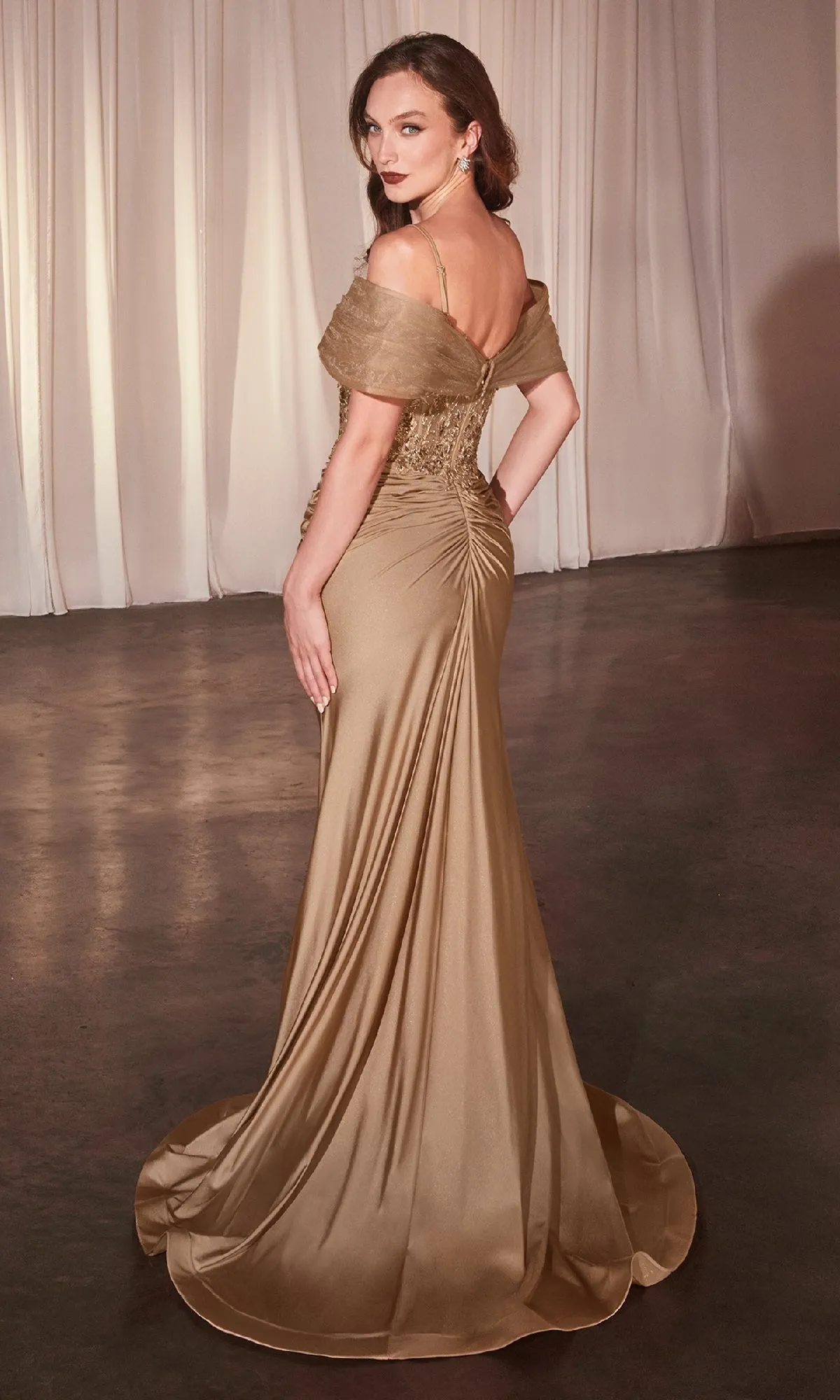 Sheer Lace-Bodice Long Prom Dress: Ladivine CD798 sold by PromGirl product image thumbnail 2