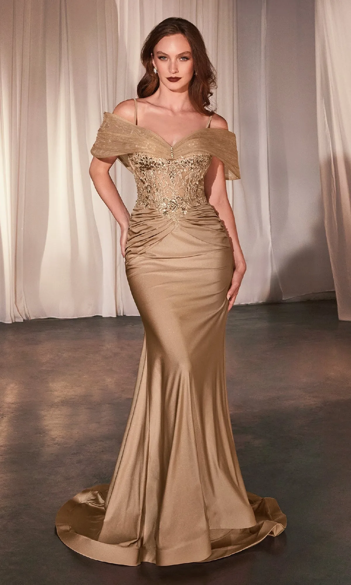 Sheer Lace-Bodice Long Prom Dress: Ladivine CD798 sold by PromGirl product image thumbnail 3