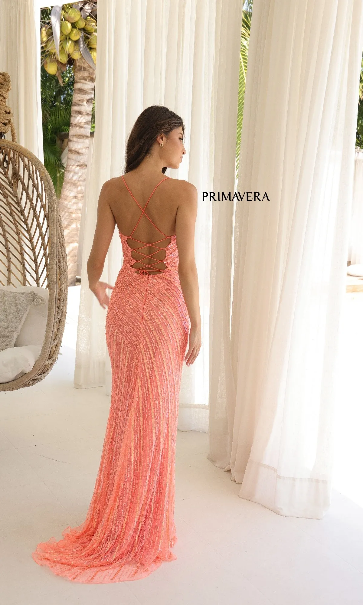 Strappy Long Beaded Prom Dress: Primavera 4363 sold by PromGirl product image thumbnail 2