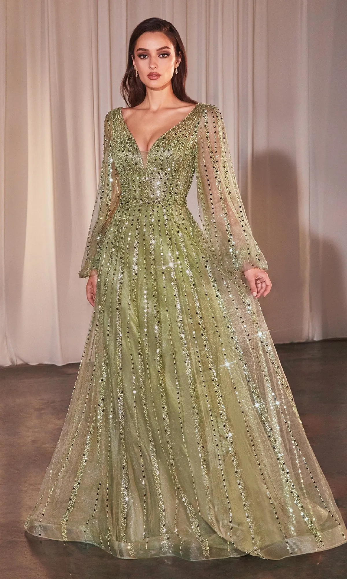 Long Sleeve Beaded Formal Dress: Ladivine CD0240 sold by PromGirl product image thumbnail 4
