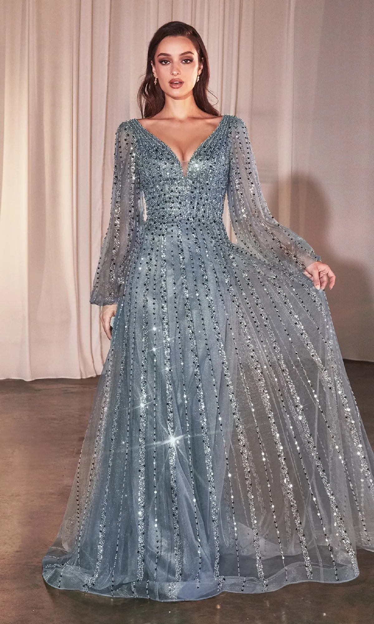 Long Sleeve Beaded Formal Dress: Ladivine CD0240 sold by PromGirl product image thumbnail 5