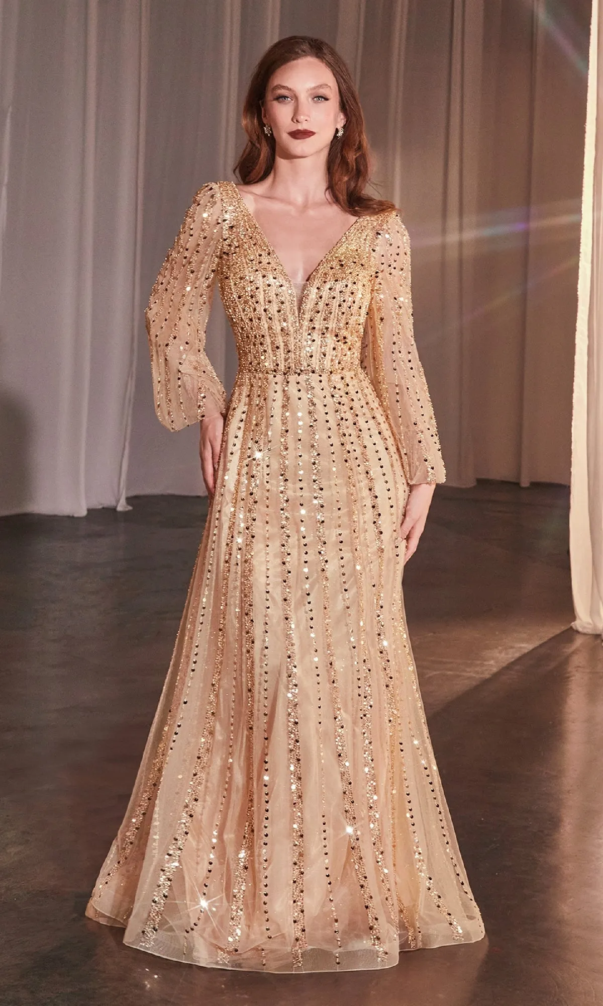 Long Sleeve Beaded Formal Dress: Ladivine CD0240 sold by PromGirl product image thumbnail 3