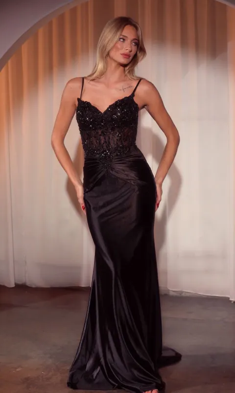 Beaded-Bodice Long Prom Dress: CLCD776 sold by PromGirl