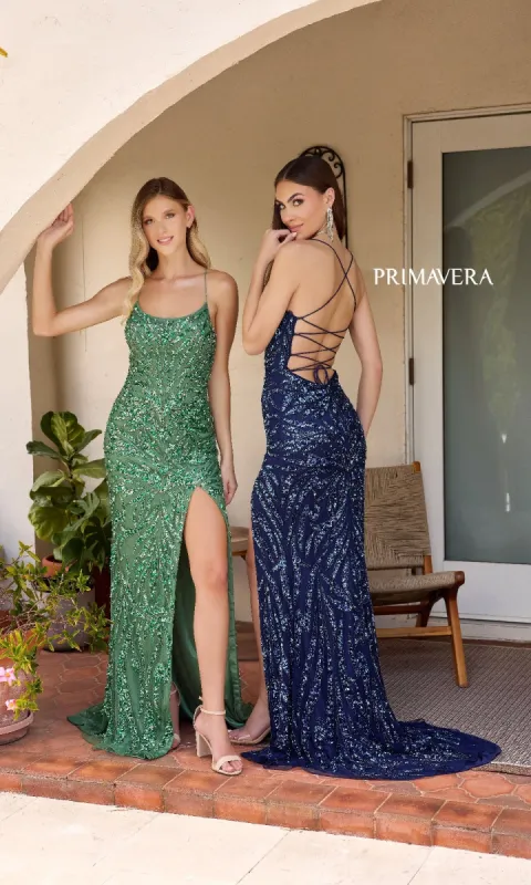 Backless Long Sequin Prom Dress: Primavera 4303 sold by PromGirl