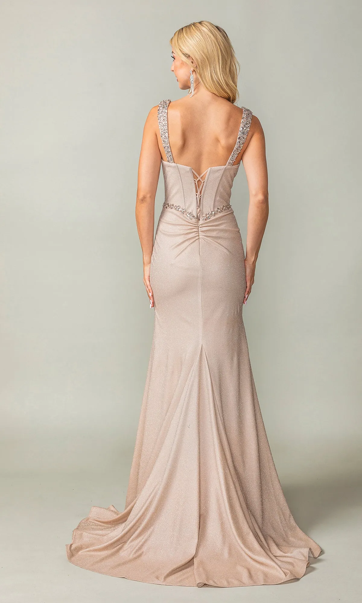 Beaded-Bust Lace-Up Long Prom Dress sold by PromGirl product image thumbnail 2