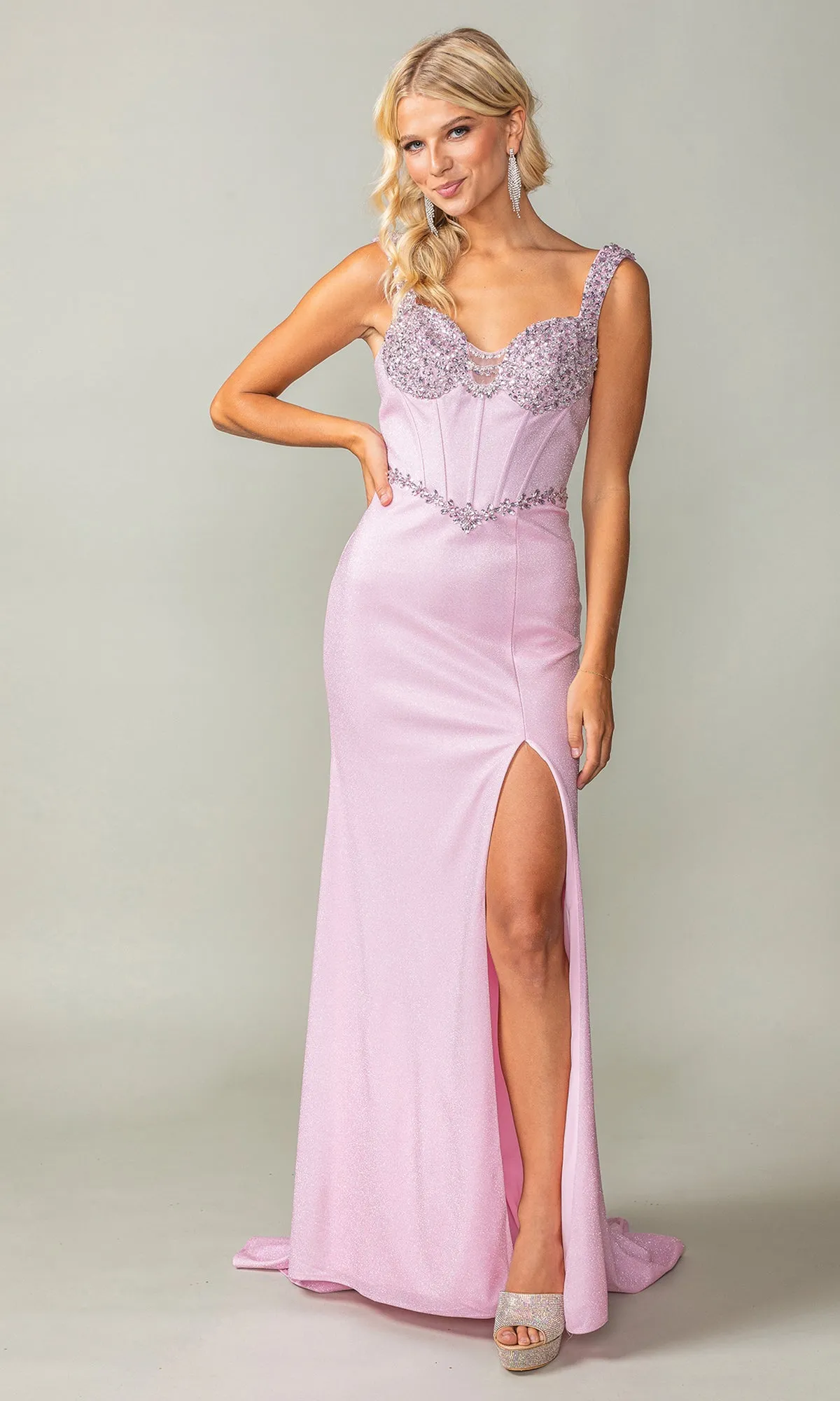 Beaded-Bust Lace-Up Long Prom Dress sold by PromGirl product image thumbnail 4