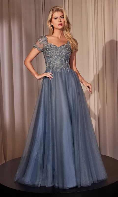 Short-Sleeve Blue Prom Ball Gown: Ladivine CM360 sold by PromGirl