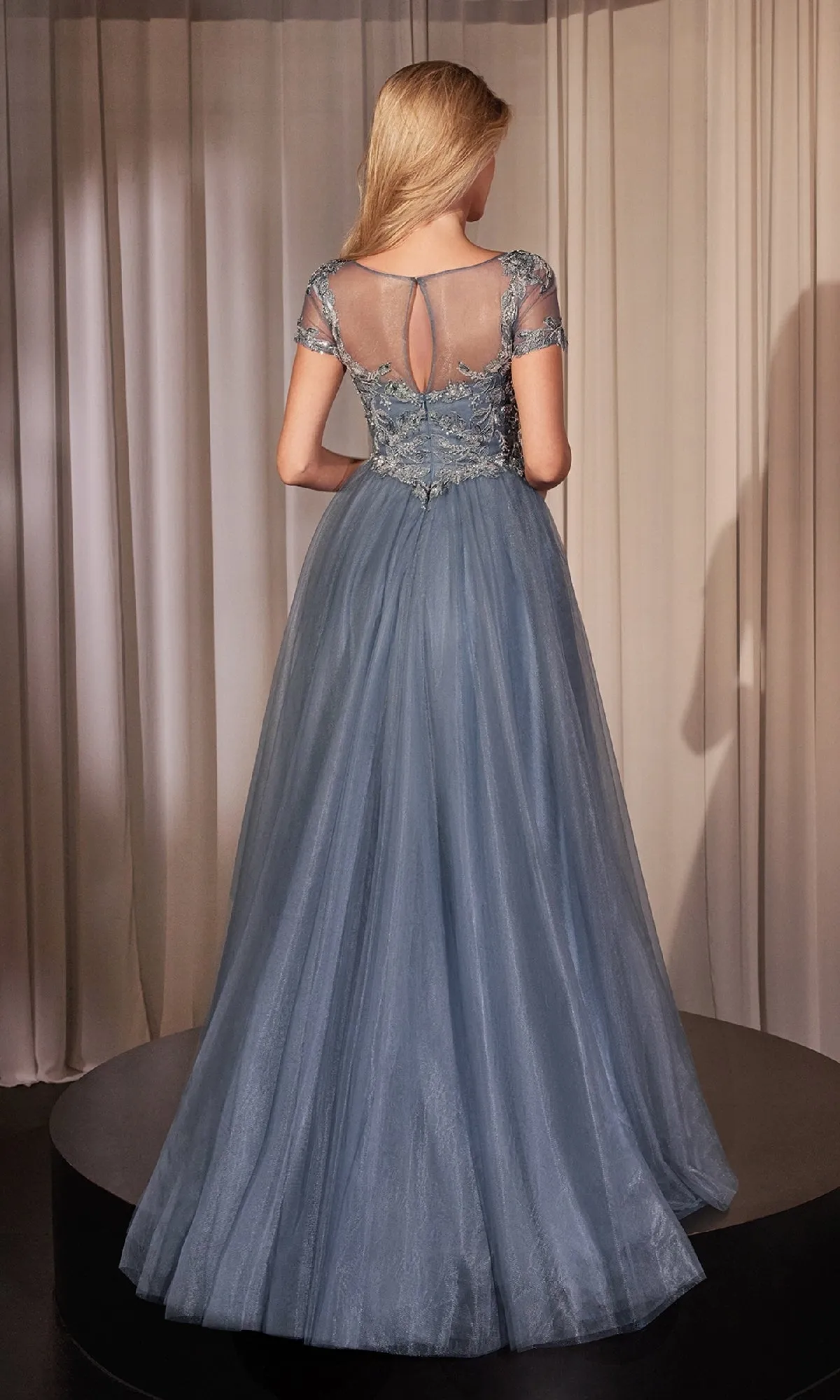 Short-Sleeve Blue Prom Ball Gown: Ladivine CM360 sold by PromGirl product image thumbnail 2