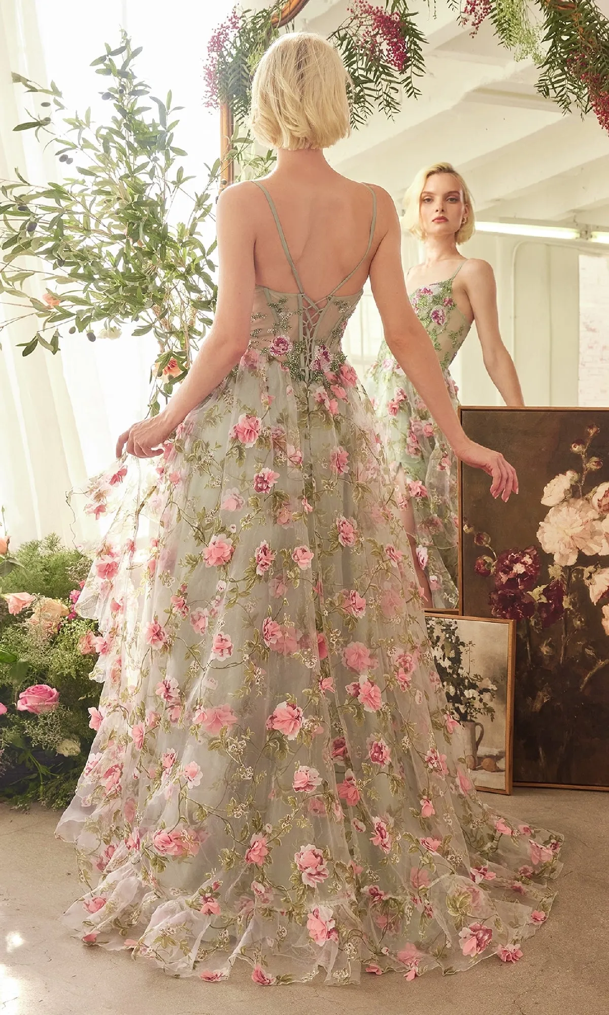 Sage Long Floral Prom Dress: Andrea & Leo A1420 sold by PromGirl product image thumbnail 2