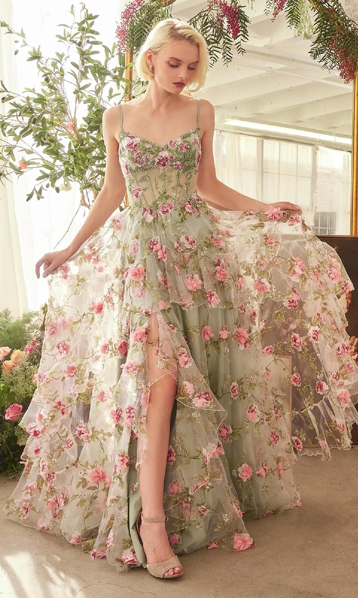 Sage Long Floral Prom Dress: Andrea & Leo A1420 sold by PromGirl product image thumbnail 3