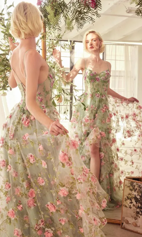 Sage Long Floral Prom Dress: Andrea & Leo A1420 sold by PromGirl