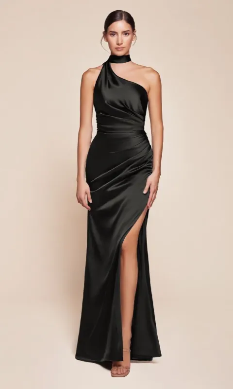 One-Shoulder Sash Long Prom Dress: Ladivine 7454 made by PromGirl