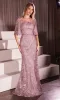 Bell-Sleeve Long Glitter Prom Dress: Ladivine CB149 sold by PromGirl