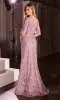 Bell-Sleeve Long Glitter Prom Dress: Ladivine CB149 sold by PromGirl