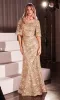 Bell-Sleeve Long Glitter Prom Dress: Ladivine CB149 sold by PromGirl