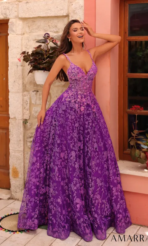 Floral Glitter Prom Ball Gown: Amarra 88362 sold by PromGirl