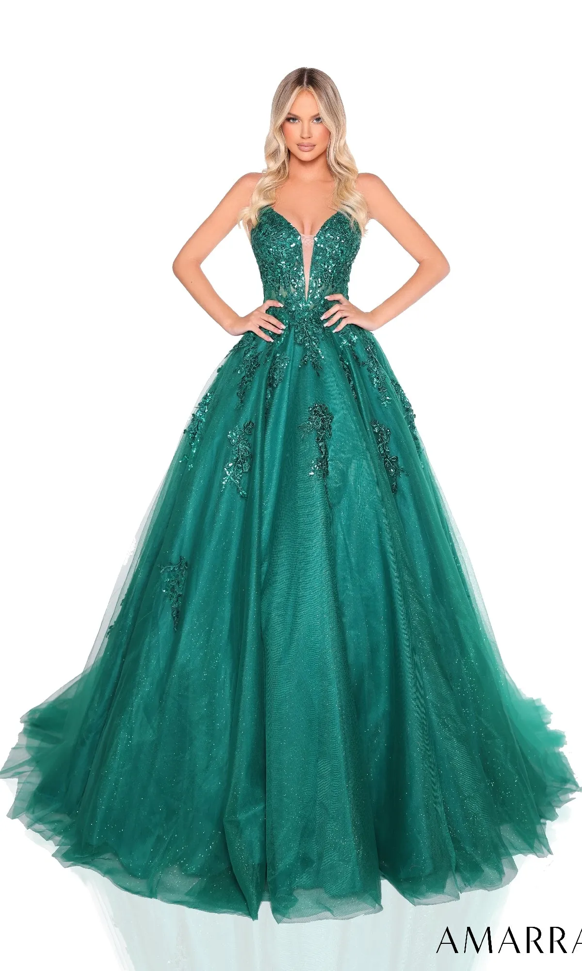 V-Neck Prom Ball Gown: Amarra 88370 sold by PromGirl