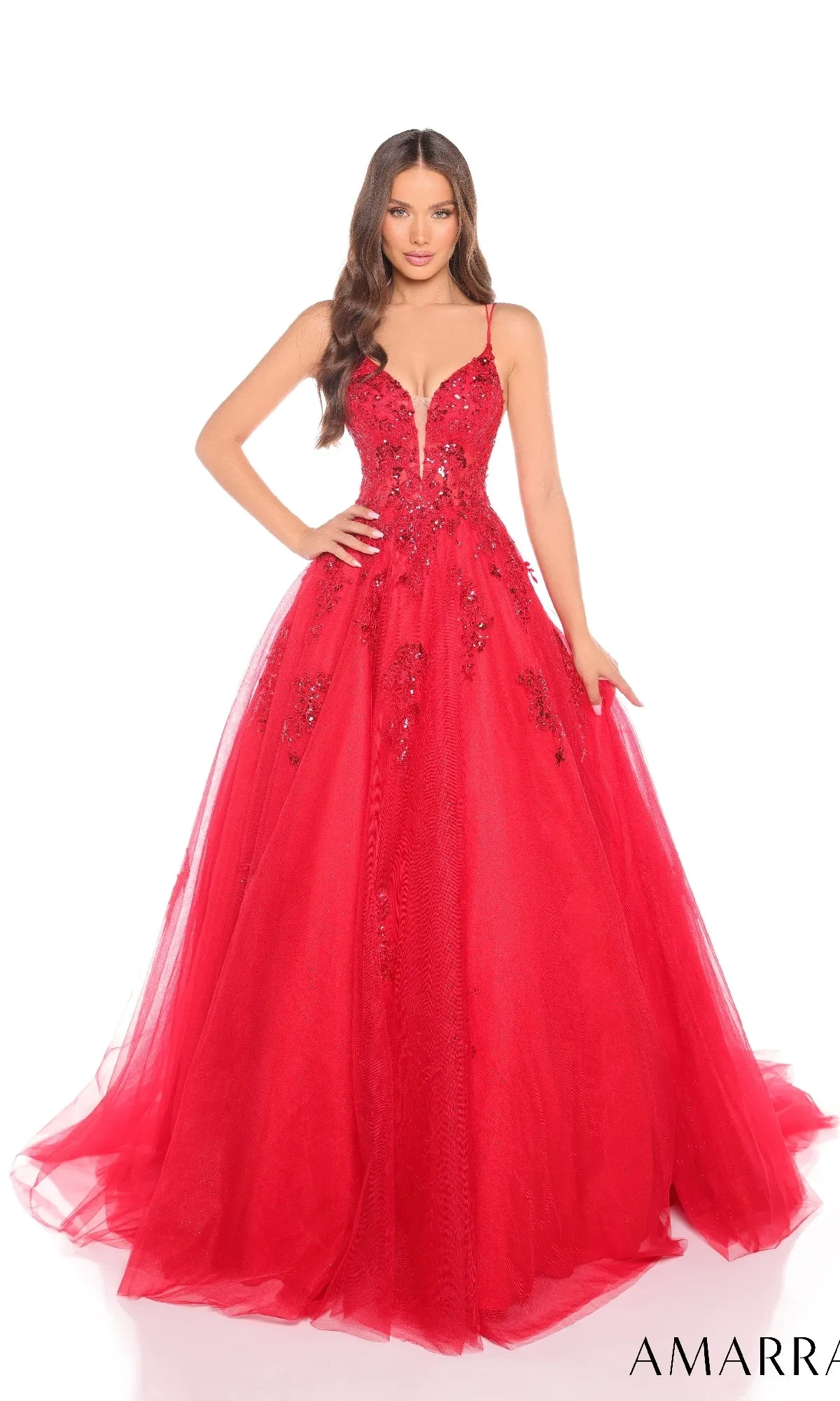 V-Neck Prom Ball Gown: Amarra 88370 sold by PromGirl product image thumbnail 4