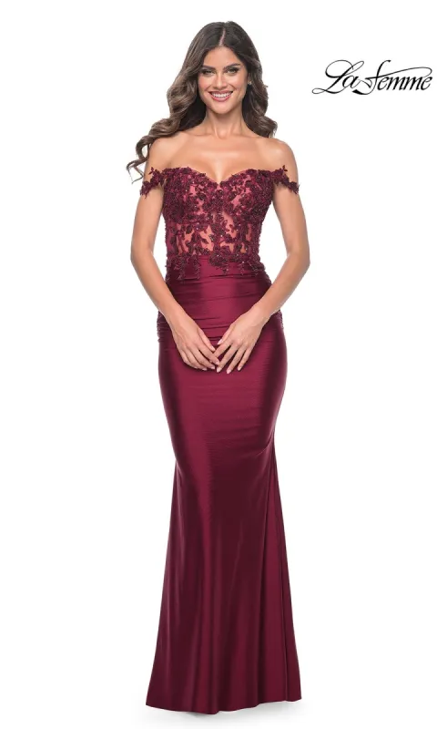 La Femme Off-the-Shoulder Long Prom Dress 32302 sold by PromGirl