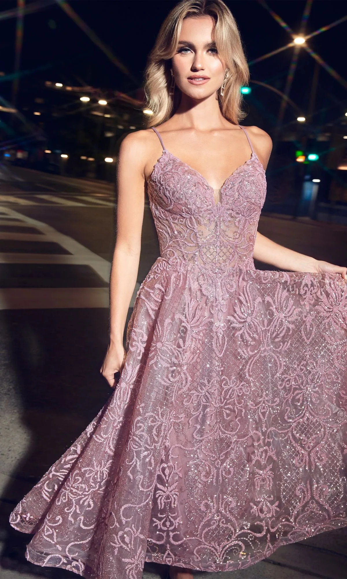Tea-Length Lace Mauve Party Dress CD872 sold by PromGirl product image thumbnail 4