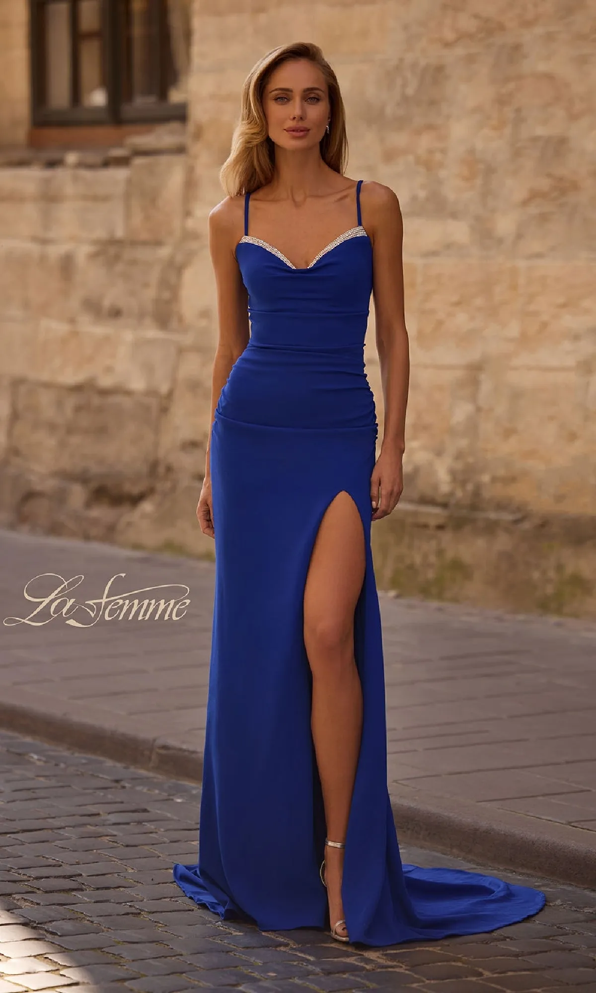 Lace-Up Open-Back Long Prom Dress: La Femme 32802 sold by PromGirl