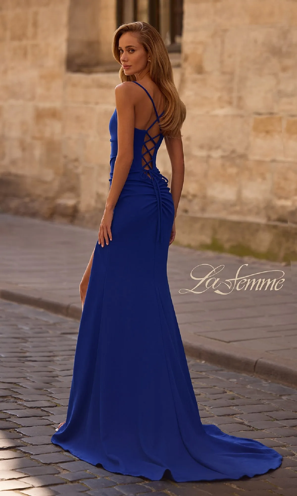 Lace-Up Open-Back Long Prom Dress: La Femme 32802 sold by PromGirl product image thumbnail 2