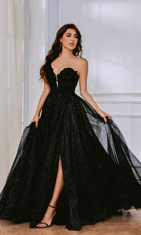 One-Shoulder Glitter Prom Gown: Tina Holly TK554 sold by PromGirl