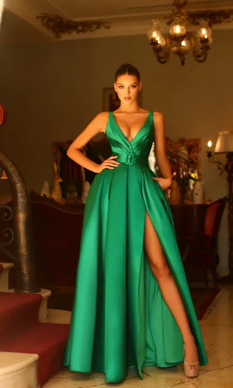 Belted Long Prom Ball Gown: Tina Holly BB209 sold by PromGirl