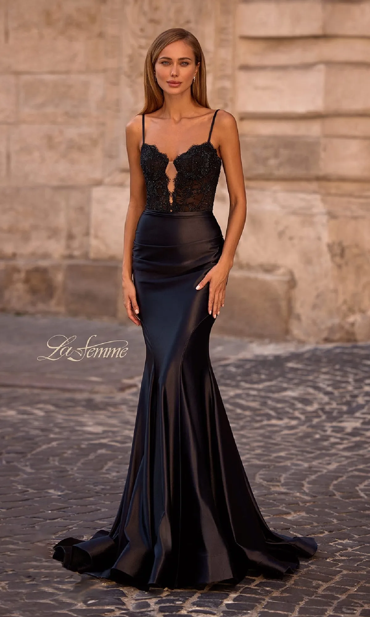 Black Mermaid Prom Dress: La Femme 32916 sold by PromGirl