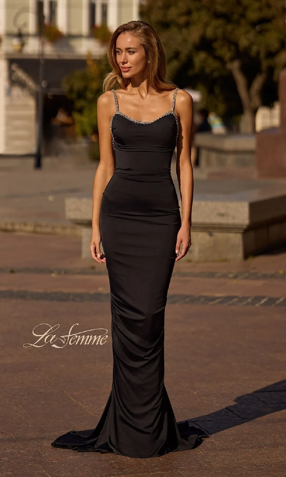 Backless Ruched Long Prom Dress: La Femme 32970 sold by PromGirl product image thumbnail 2