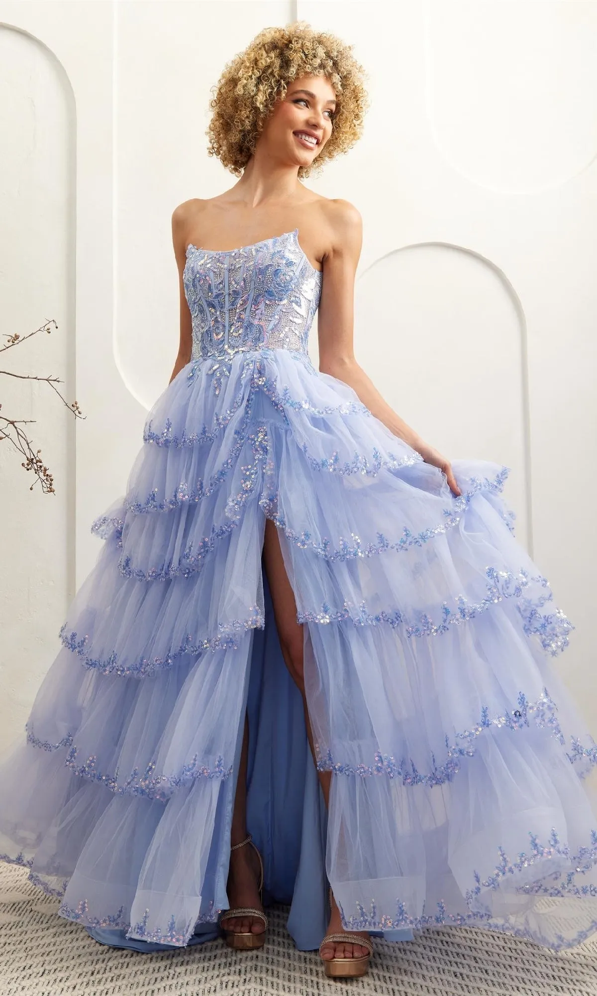 Ruffled Strapless Prom Dress: Amelia Couture 4033 sold by PromGirl