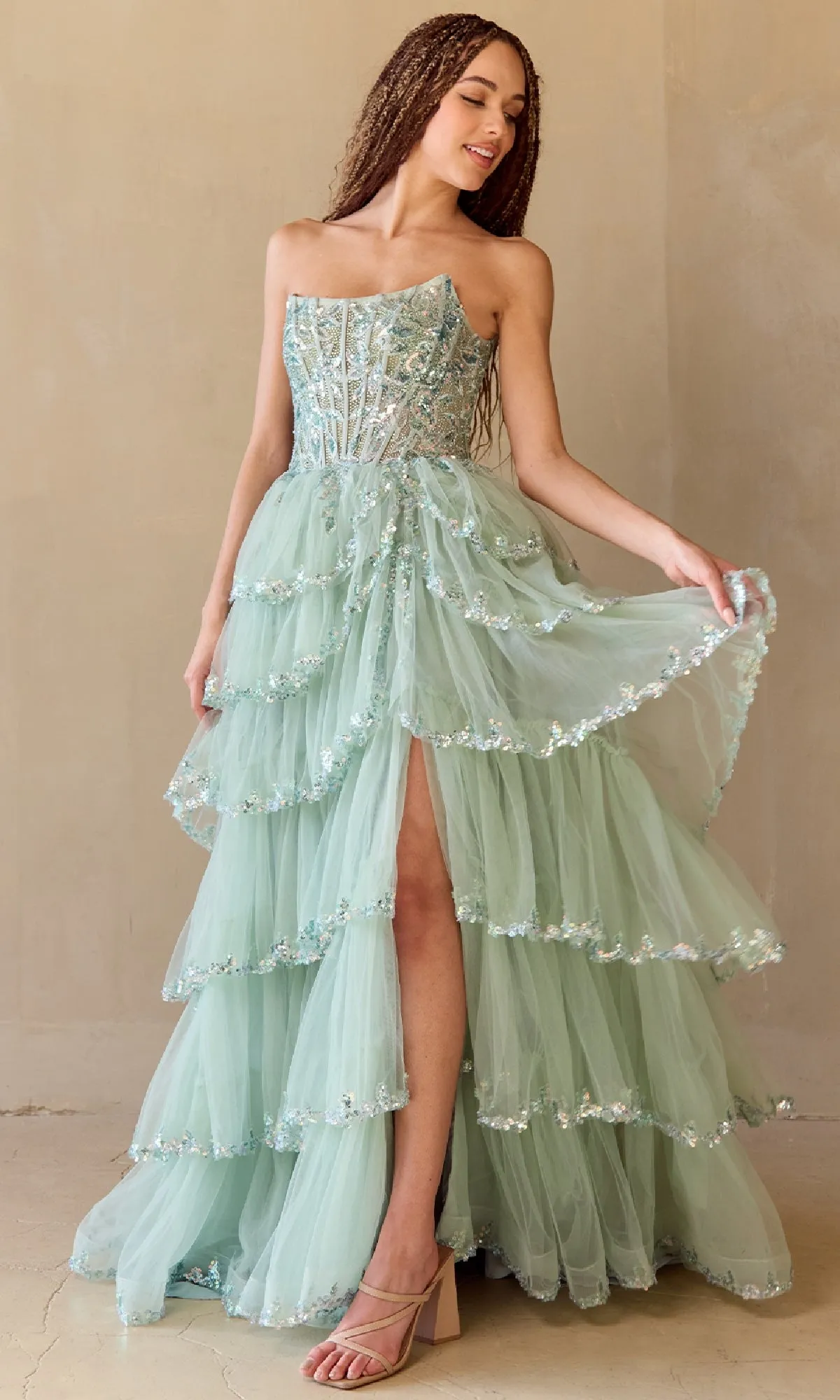 Ruffled Strapless Prom Dress: Amelia Couture 4033 sold by PromGirl product image thumbnail 4