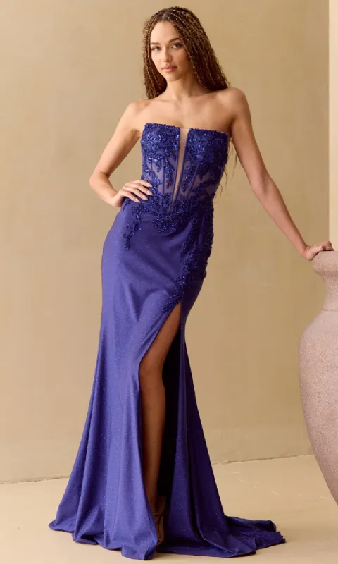 Long Glitter Prom Dress: Amelia Couture 8040 sold by PromGirl