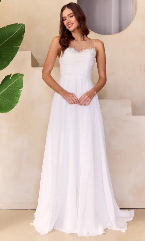 Long White A-Line Prom Dress: Amelia Couture 3023 sold by PromGirl