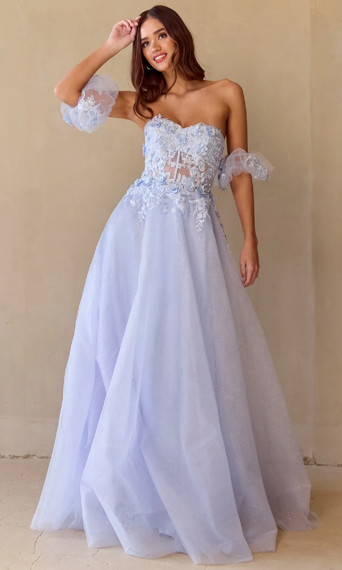 Puff-Sleeve Long Prom Dress: Amelia Couture 3041 sold by PromGirl product image thumbnail 5