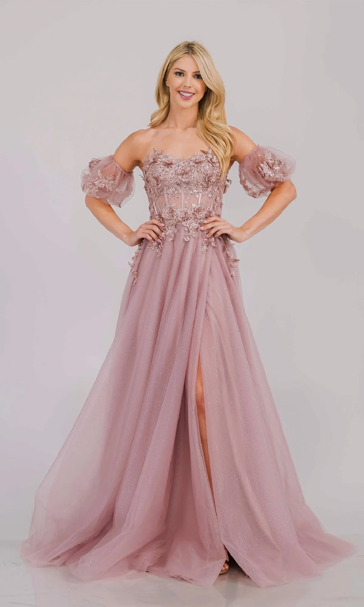 Puff-Sleeve Long Prom Dress: Amelia Couture 3041 sold by PromGirl product image thumbnail 3