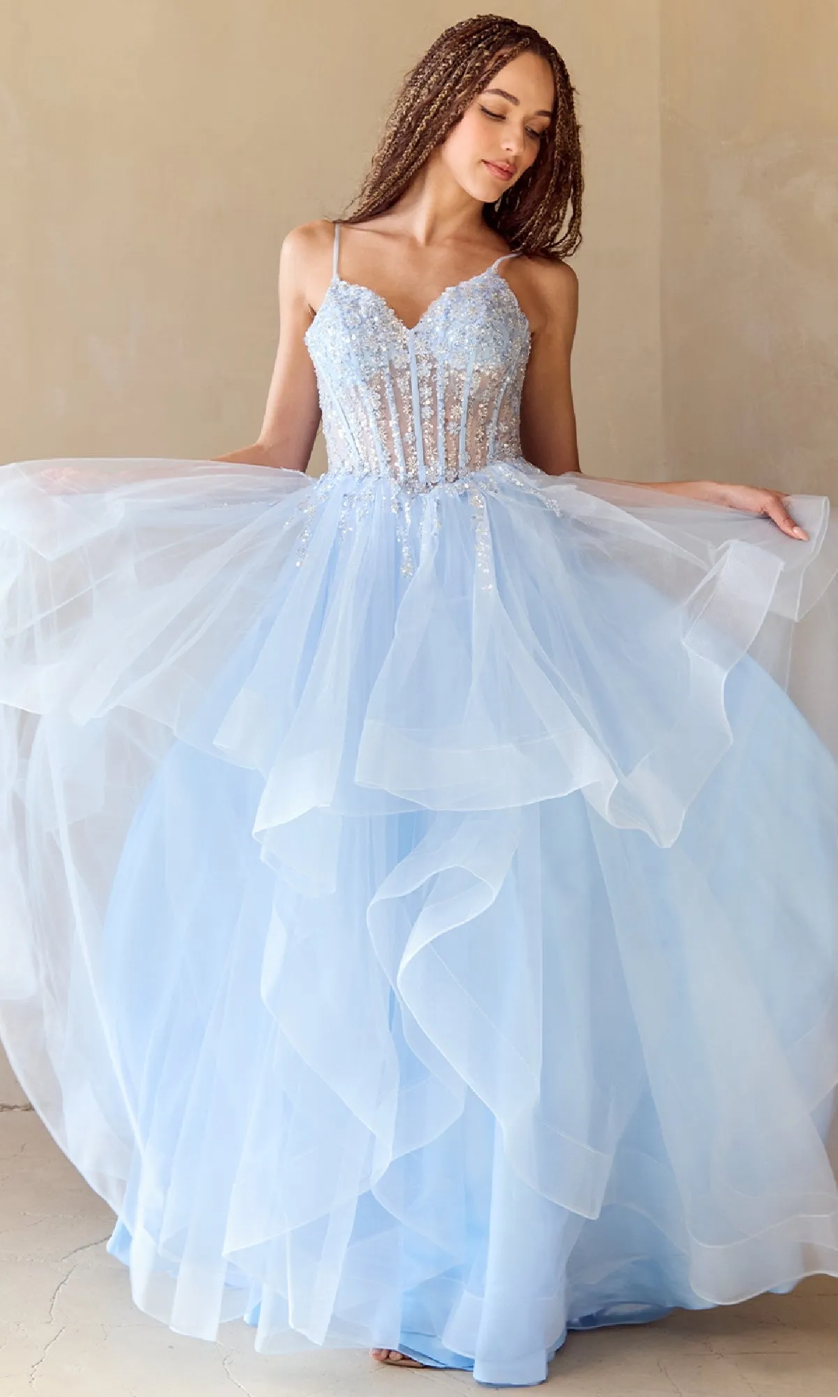 Long Glitter Prom Ball Gown: Amelia Couture 5068 sold by PromGirl