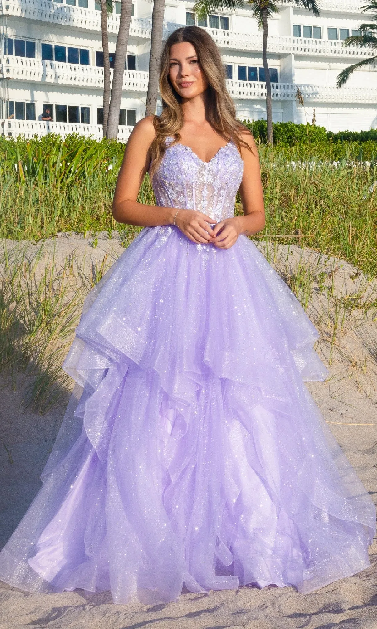 Long Glitter Prom Ball Gown: Amelia Couture 5068 sold by PromGirl product image thumbnail 3