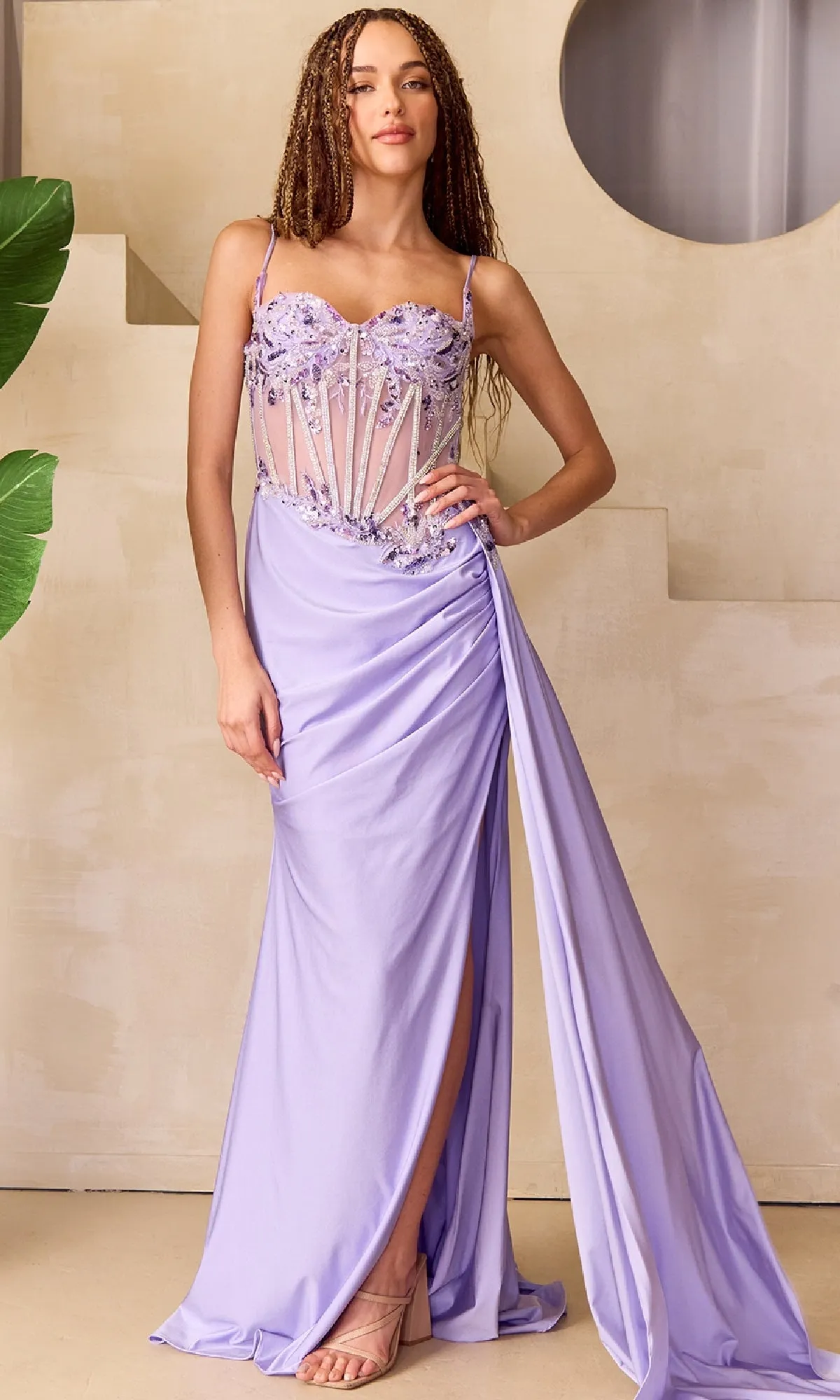 Sheer-Corset Long Prom Dress: Amelia Couture 2050 sold by PromGirl