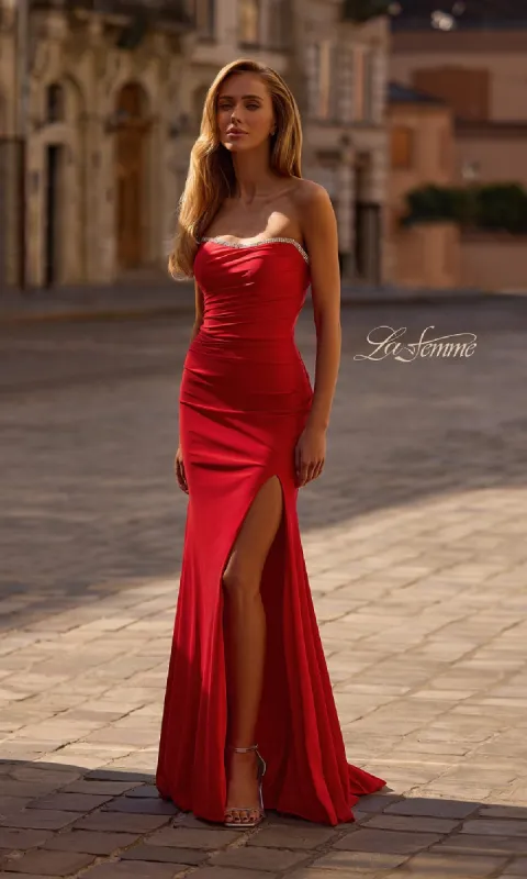 Lace-Up Strapless Long Prom Dress: La Femme 32931 sold by PromGirl