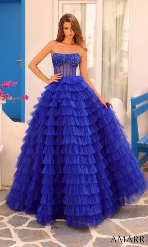 Strapless Mini-Ruffle Prom Ball Gown: Amarra 88297 sold by PromGirl