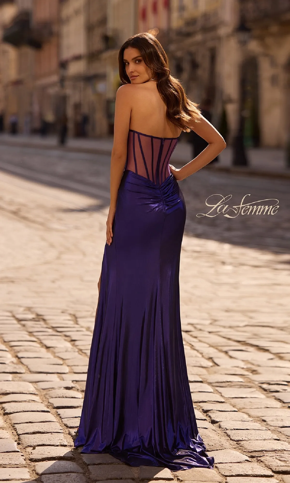 Strapless Long Metallic Prom Dress: La Femme 32375 sold by PromGirl product image thumbnail 2